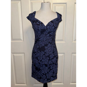 Vintage Y2K GUESS Blue Floral Jacquard Cutout Mini Dress Bodycon Size 8